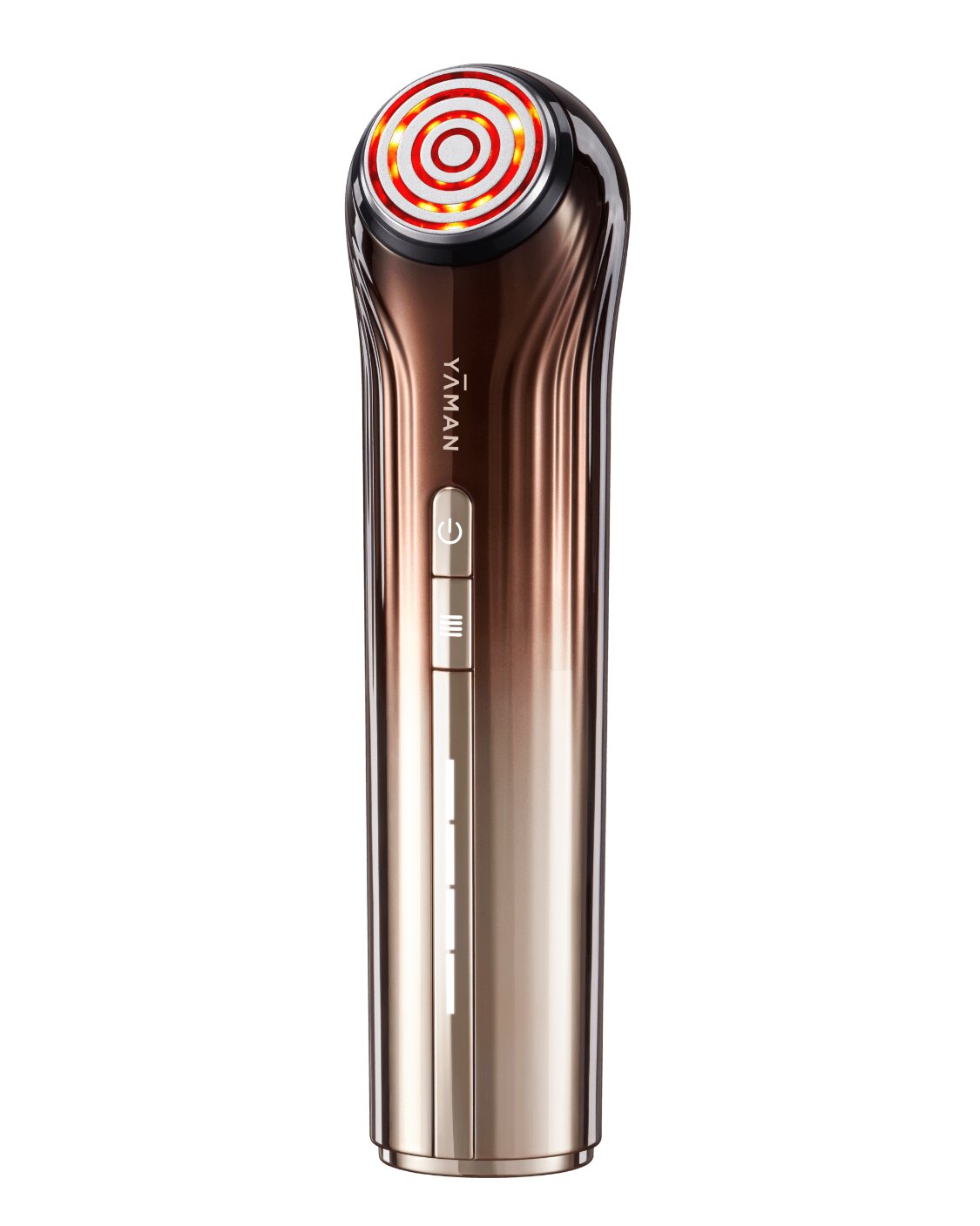 Bloom 6 RF beauty device in bronze gradient, front view with red light head