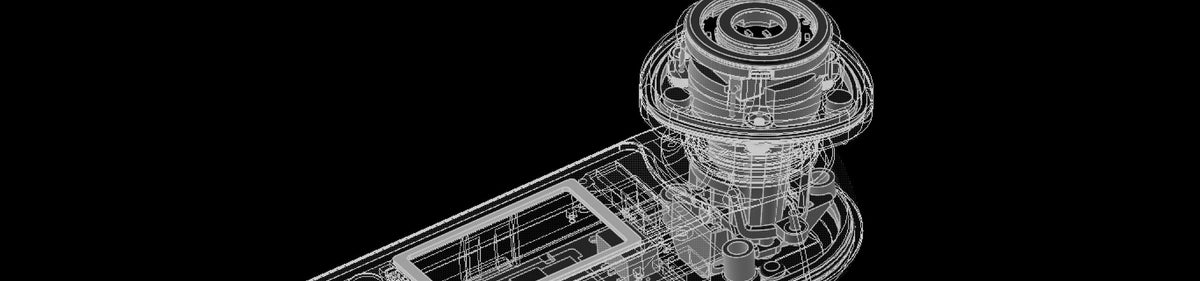 CAD wireframe rendering of a YA-MAN beauty device